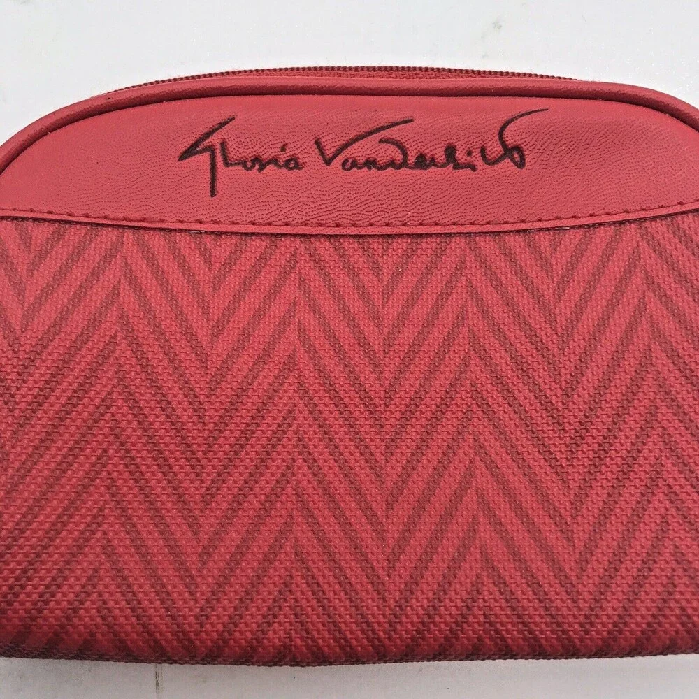 Vintage Gloria Vanderbilt Makeup Bag Red Herringbone 4x6 in. Cosmetic Pouch NEW